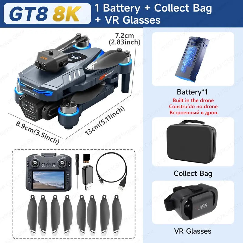 New GT8 Drone 8K Professional HD Dual Cameras Screen Remote 5G WIFI Brushless Motor Obstacle Avoidance Foldable Quadcopter Toys - Winter Seller Hub
