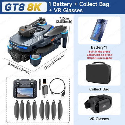 New GT8 Drone 8K Professional HD Dual Cameras Screen Remote 5G WIFI Brushless Motor Obstacle Avoidance Foldable Quadcopter Toys - Winter Seller Hub