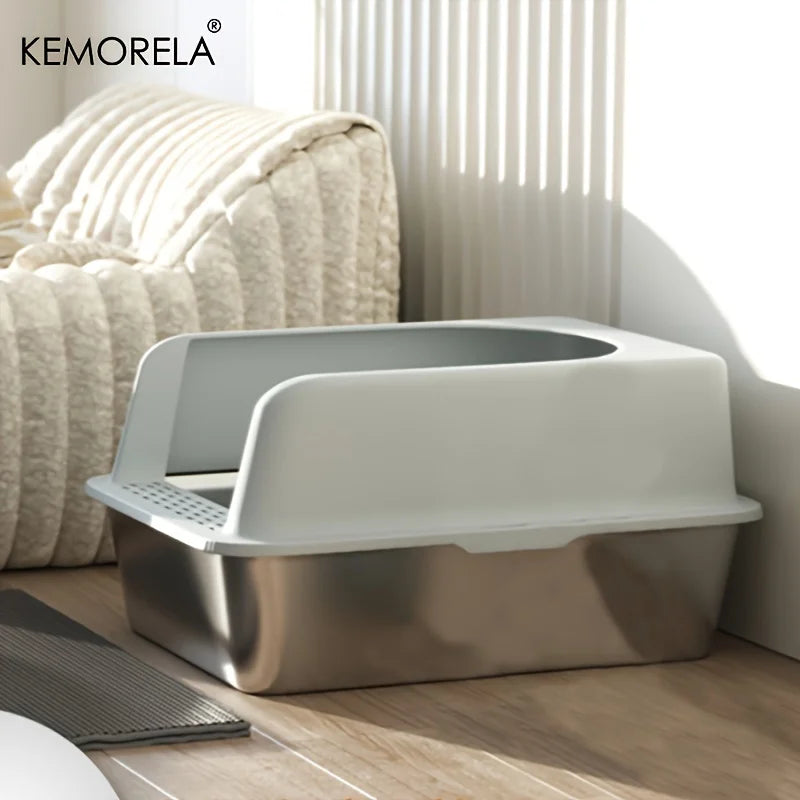 Stainless Steel Semi-Closed Cat Litter Box – Hygienic, Odor-Resistant (YS-9948) - Winter Seller Hub