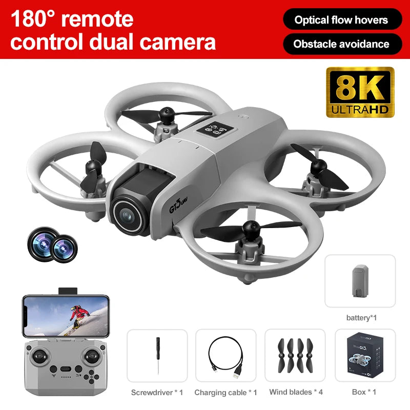 NEW GT3 Mini Foldable Drone With Lights 8k Aerial Photography Optical Flow Positioning 360° Obstacle Avoidance Helicopter Drone - Winter Seller Hub