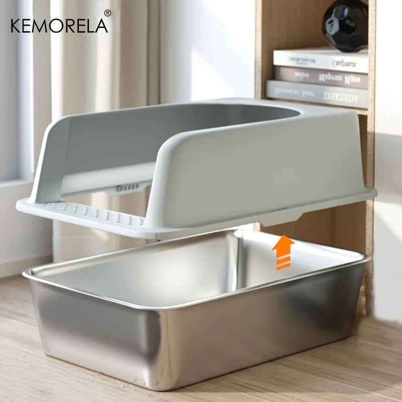 Stainless Steel Semi-Closed Cat Litter Box – Hygienic, Odor-Resistant (YS-9948) - Winter Seller Hub