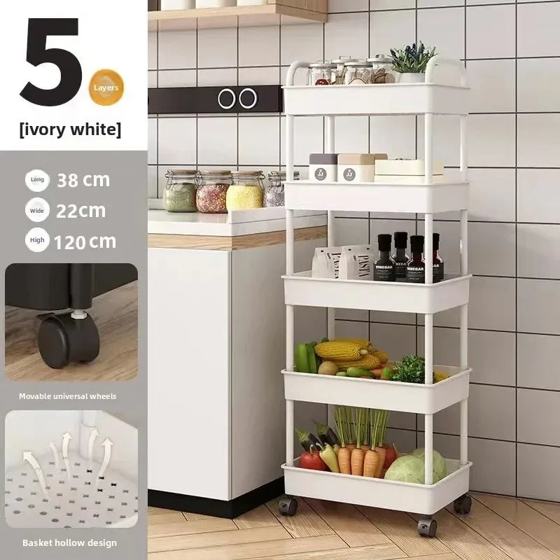 Multi-level Stroller Storage Rack for Kitchen Bedroom Bathroom Mobile Toilet Floor-to-ceiling Organizer with Snacks Holder Winter Seller Hub