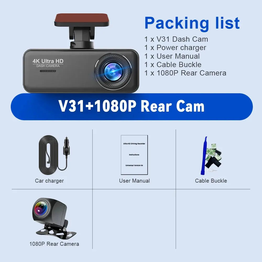 Soam 4K Ultra HD Dash Cam Car DVR Recorder Front and Rear Cam 170° wide Angle WIFI GPS Car Camera WDR Night Vision APP control - Winter Seller Hub