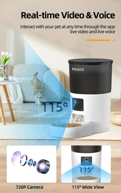 ROJECO Smart Cat Feeder – Rechargeable, 100–300g, EU Plug - Winter Seller Hub