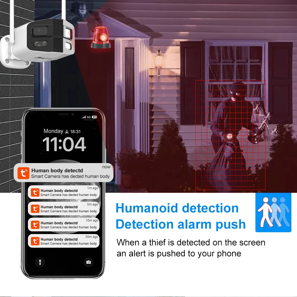 Tuya Smart 8MP Dual-Lens Large wide 180°Security Outdoor WiFi Camera With Color Night Vision Siren 2-Way Talk Waterproof IP Cam - Winter Seller Hub