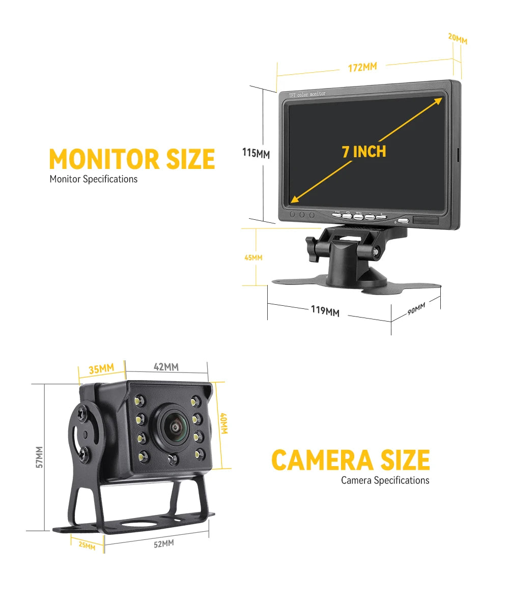 MJDOUD AHD 1080P Rear View Camera with Monitor 7" Screen 12-24V Night Vision Waterproof Front Reversing Set for Truck Parking - Winter Seller Hub