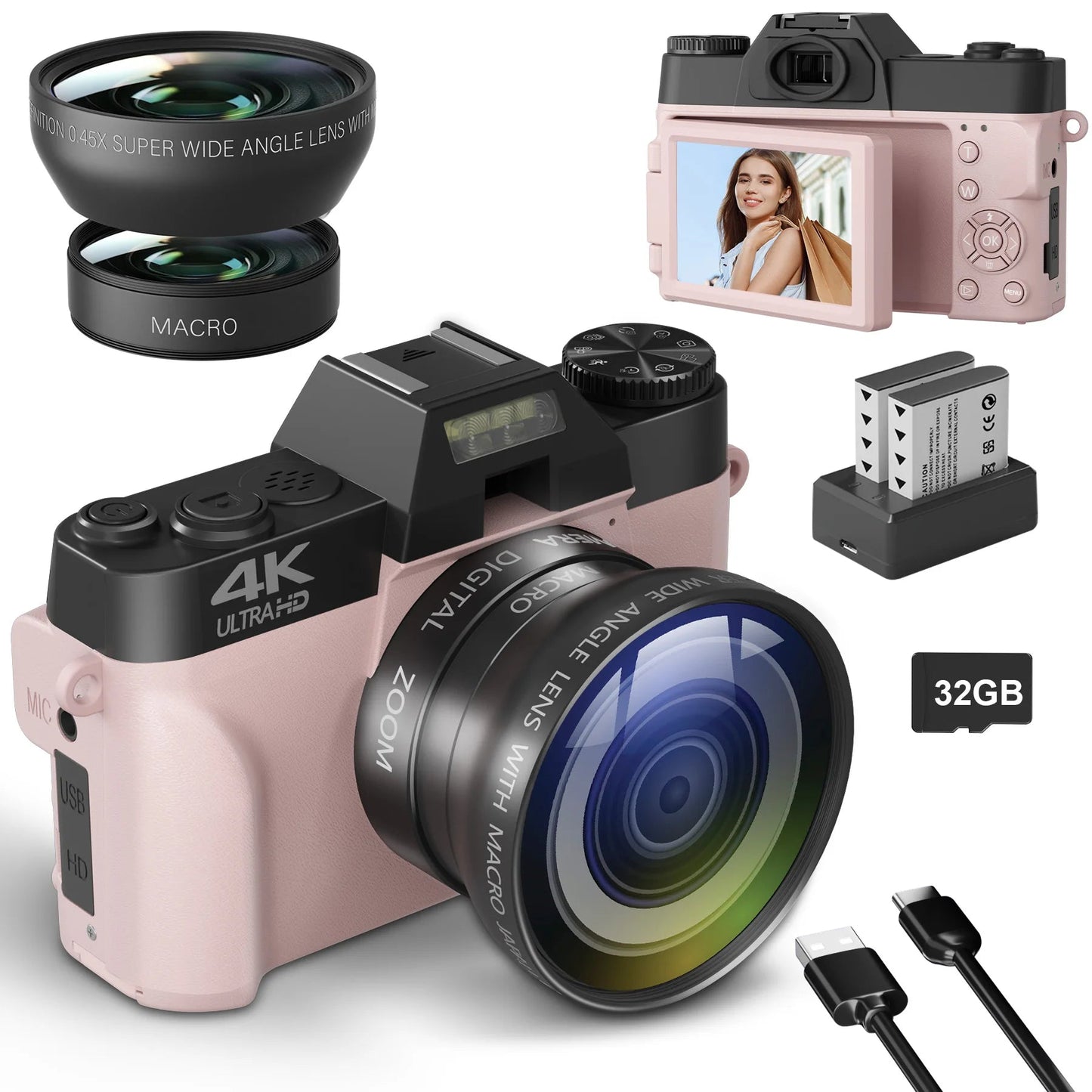 Compact Digital Photography Camera 4K WIFI Webcam Retro Vlog Recorder YouTube 64MP Camcorder 3 Inch Flip Screen Wide Angle Lens - Winter Seller Hub