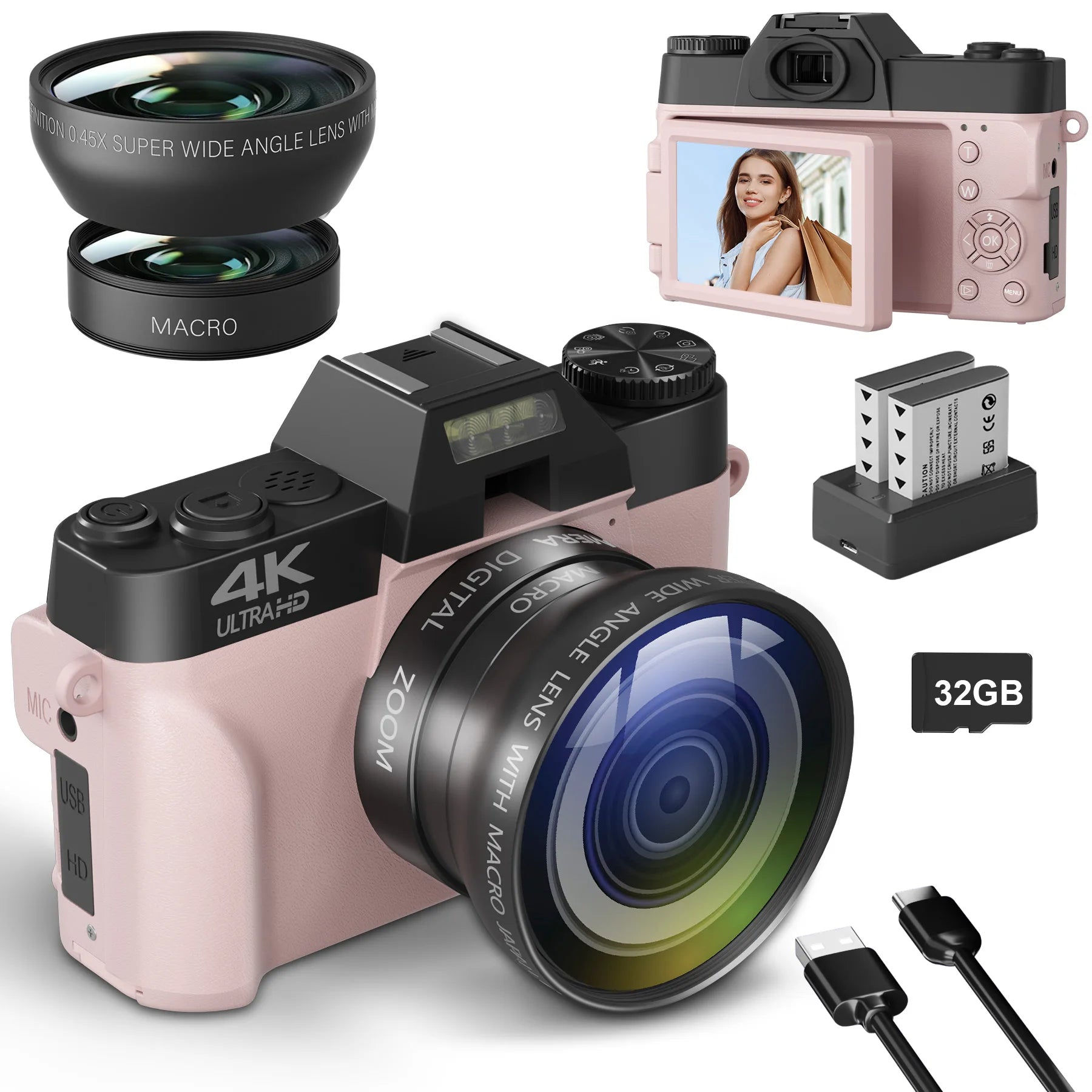 Compact Digital Photography Camera 4K WIFI Webcam Retro Vlog Recorder YouTube 64MP Camcorder 3 Inch Flip Screen Wide Angle Lens - Winter Seller Hub