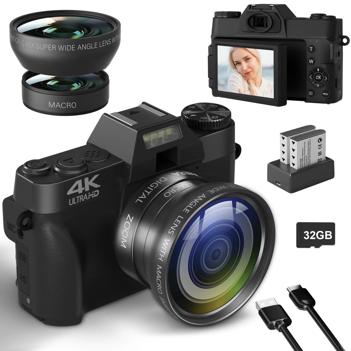 Compact Digital Photography Camera 4K WIFI Webcam Retro Vlog Recorder YouTube 64MP Camcorder 3 Inch Flip Screen Wide Angle Lens - Winter Seller Hub