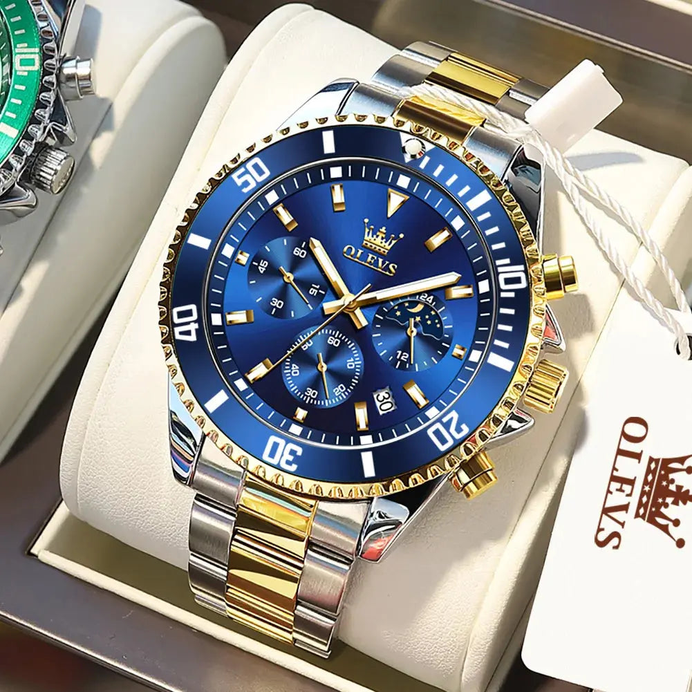 OLEVS 2870 Quartz Watch – Stainless Steel, Moon Phase, Chronograph - Winter Seller Hub