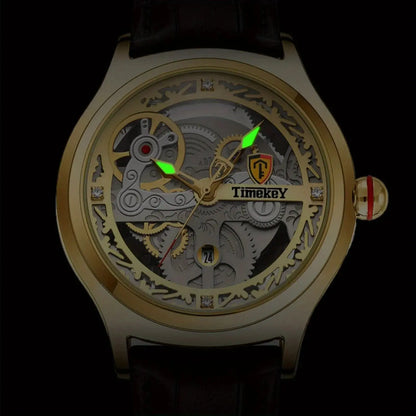Timekey Luxury Quartz Watch – Leather Strap, Complete Calendar, 3 Bar - Winter Seller Hub