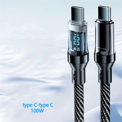 120W USB to Type C Cable Phone Super Fast Charging Cable With LED Display 100W Type-C To Type-C Data Cord For Huawei Oppo Vivo - Winter Seller Hub
