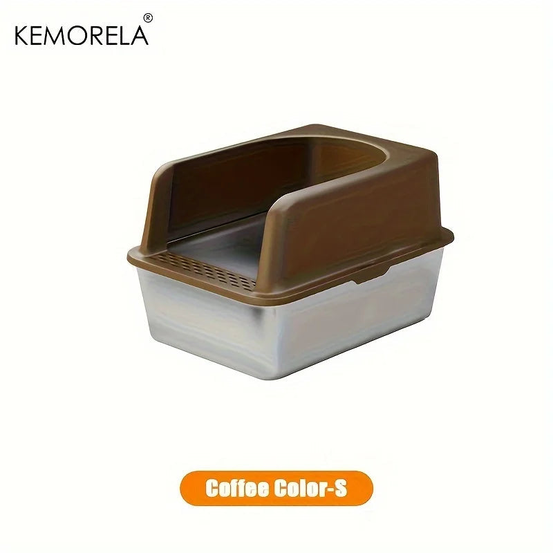 Stainless Steel Semi-Closed Cat Litter Box – Hygienic, Odor-Resistant (YS-9948) - Winter Seller Hub