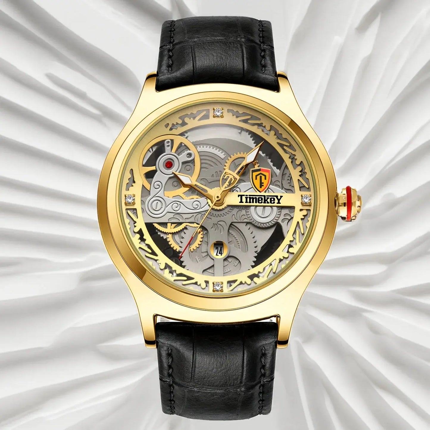 Timekey Luxury Quartz Watch – Leather Strap, Complete Calendar, 3 Bar - Winter Seller Hub