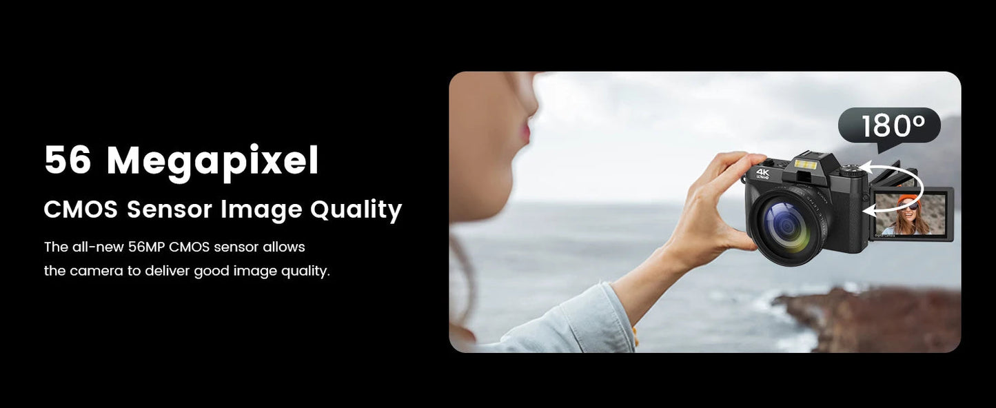 Compact Digital Photography Camera 4K WIFI Webcam Retro Vlog Recorder YouTube 64MP Camcorder 3 Inch Flip Screen Wide Angle Lens - Winter Seller Hub
