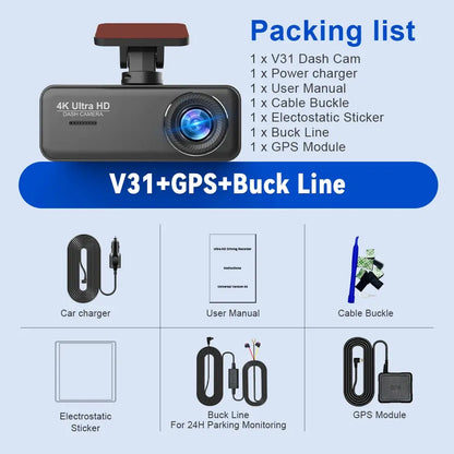 Soam 4K Ultra HD Dash Cam Car DVR Recorder Front and Rear Cam 170° wide Angle WIFI GPS Car Camera WDR Night Vision APP control - Winter Seller Hub