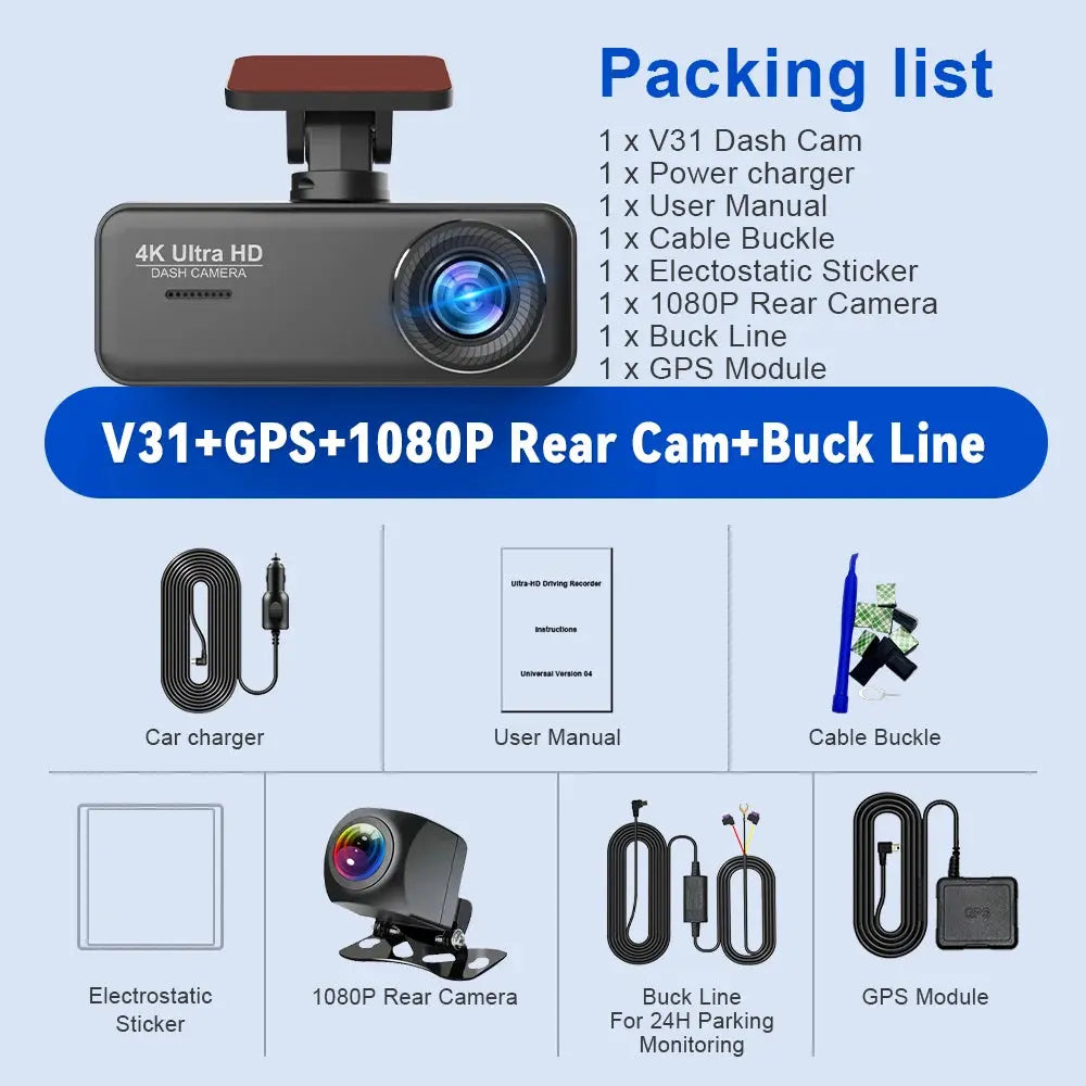 Soam 4K Ultra HD Dash Cam Car DVR Recorder Front and Rear Cam 170° wide Angle WIFI GPS Car Camera WDR Night Vision APP control - Winter Seller Hub