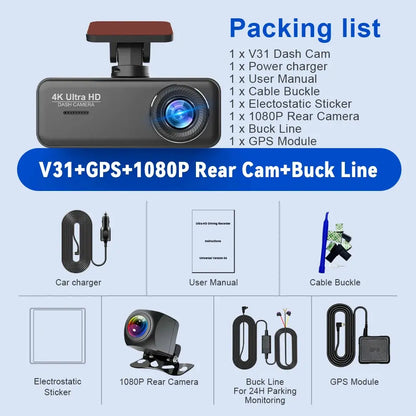 Soam 4K Ultra HD Dash Cam Car DVR Recorder Front and Rear Cam 170° wide Angle WIFI GPS Car Camera WDR Night Vision APP control - Winter Seller Hub