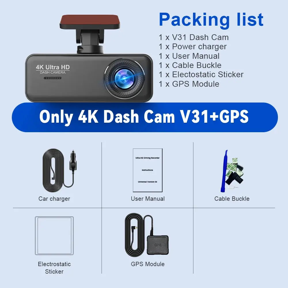 Soam 4K Ultra HD Dash Cam Car DVR Recorder Front and Rear Cam 170° wide Angle WIFI GPS Car Camera WDR Night Vision APP control - Winter Seller Hub