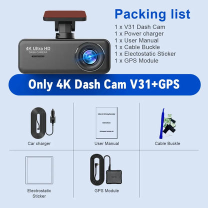 Soam 4K Ultra HD Dash Cam Car DVR Recorder Front and Rear Cam 170° wide Angle WIFI GPS Car Camera WDR Night Vision APP control - Winter Seller Hub