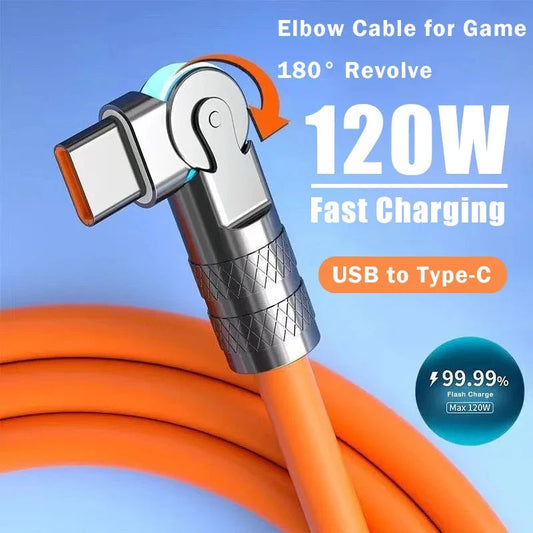 120W 7A Fast Charge USB Type C Cable 180 Degree Rotation Elbow Cable for Game for Xiaomi Redmi Honor Phone Charger USB C Cable - Winter Seller Hub