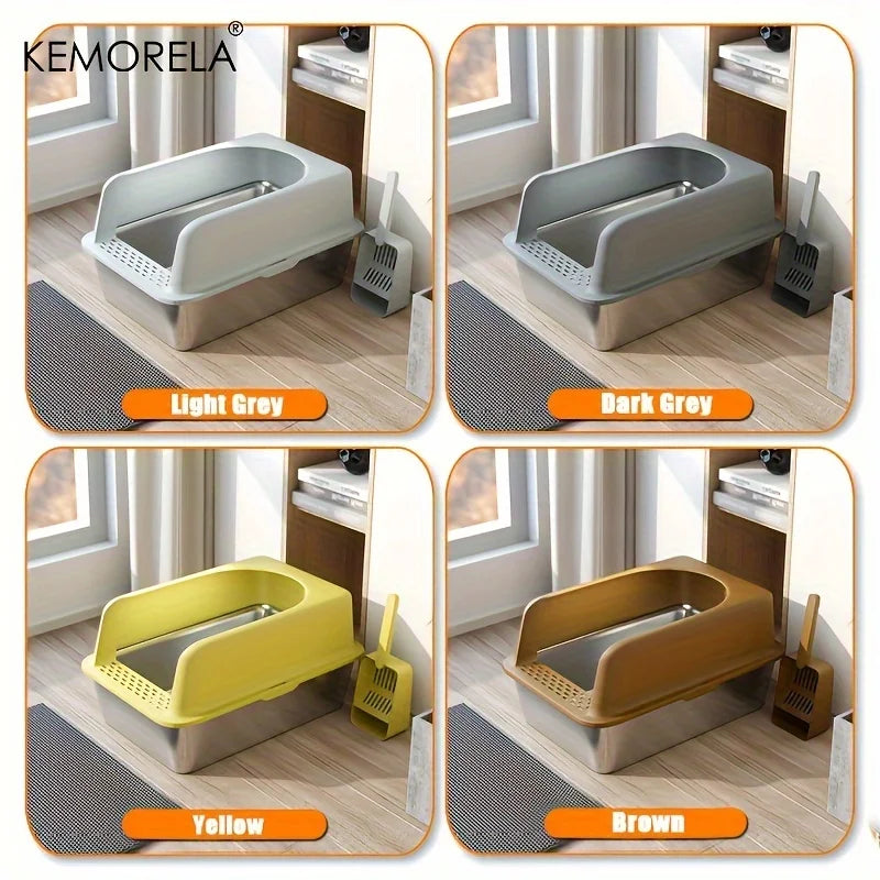 Stainless Steel Semi-Closed Cat Litter Box – Hygienic, Odor-Resistant (YS-9948) - Winter Seller Hub