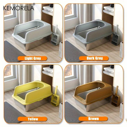 Stainless Steel Semi-Closed Cat Litter Box – Hygienic, Odor-Resistant (YS-9948) - Winter Seller Hub