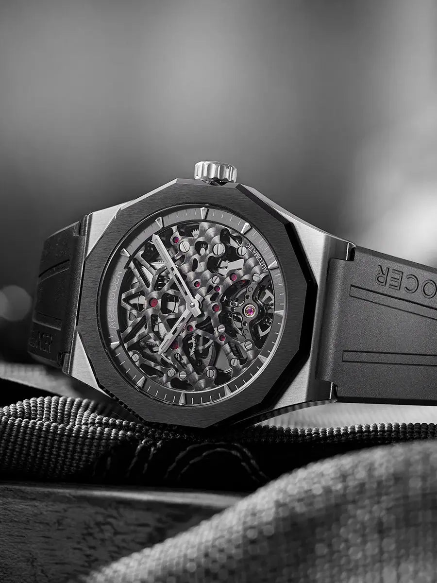 AGELOCER 6001A1-R Automatic Skeleton Watch – Sapphire, 5 Bar - Winter Seller Hub