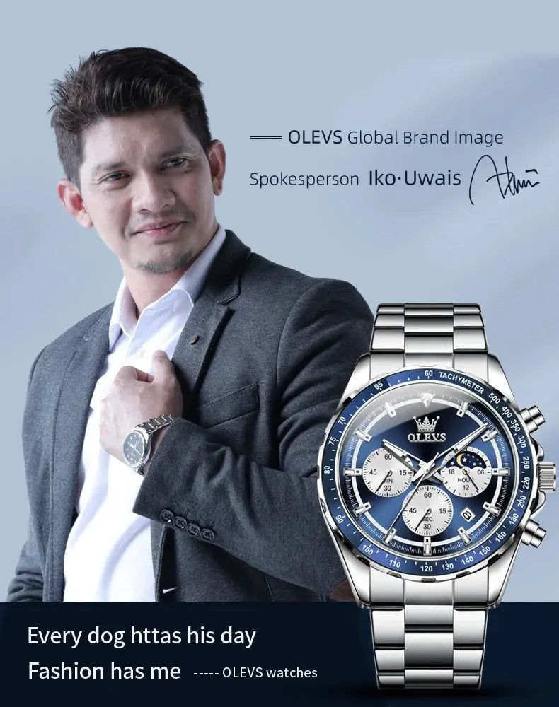 OLEVS 2945 Quartz Watch – Stainless Steel, Moon Phase, 3 Bar - Winter Seller Hub