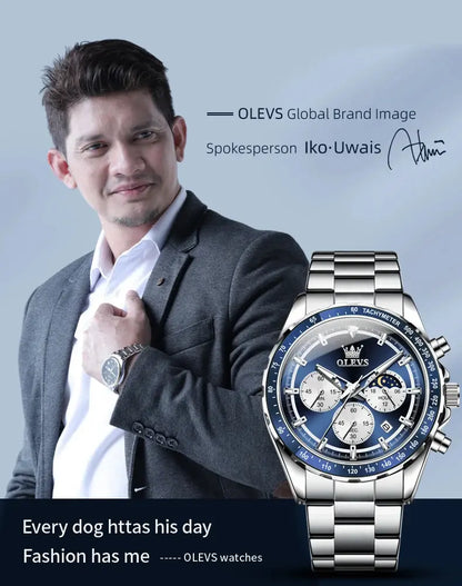 OLEVS 2945 Quartz Watch – Stainless Steel, Moon Phase, 3 Bar - Winter Seller Hub
