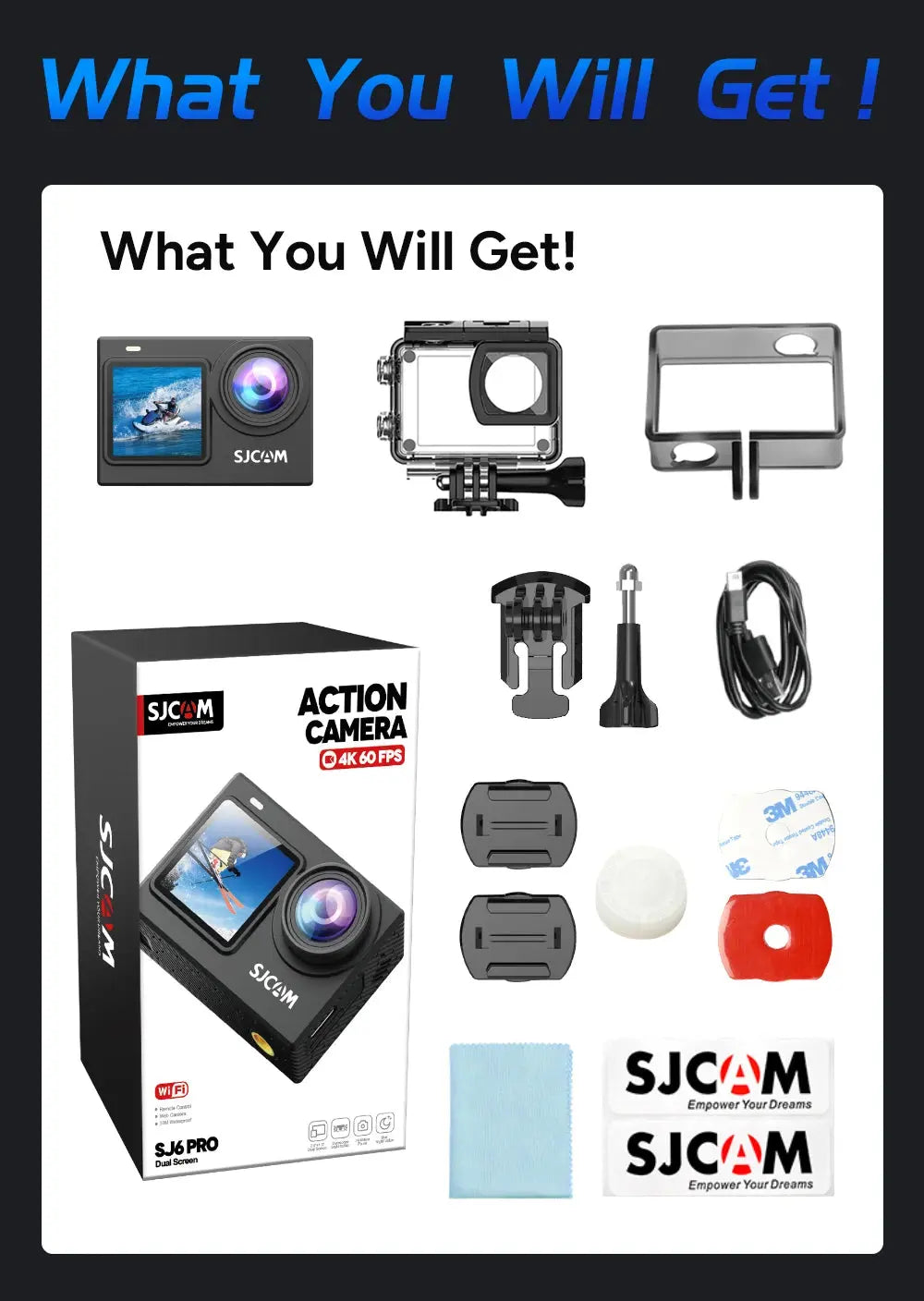 SJCAM SJ6 Pro 4K 60FPS Dual Screen Action Camera Waterproof Touch Screen Sport Cam WiFi Night Vision 6-Axis Gyro Stabilization - Winter Seller Hub