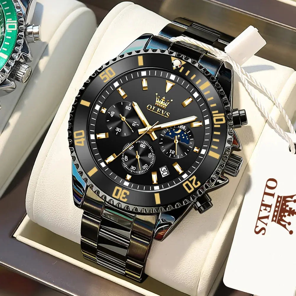 OLEVS 2870 Quartz Watch – Stainless Steel, Moon Phase, Chronograph - Winter Seller Hub