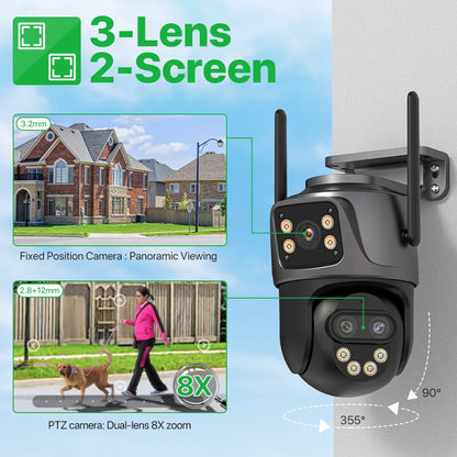 6K 9MP HD IP Camera Outdoor Three-Lens External WiFi Camera 4K/2K Dual Screen Security PTZ Cam Auto Tracking Surveillance iCSee - Winter Seller Hub