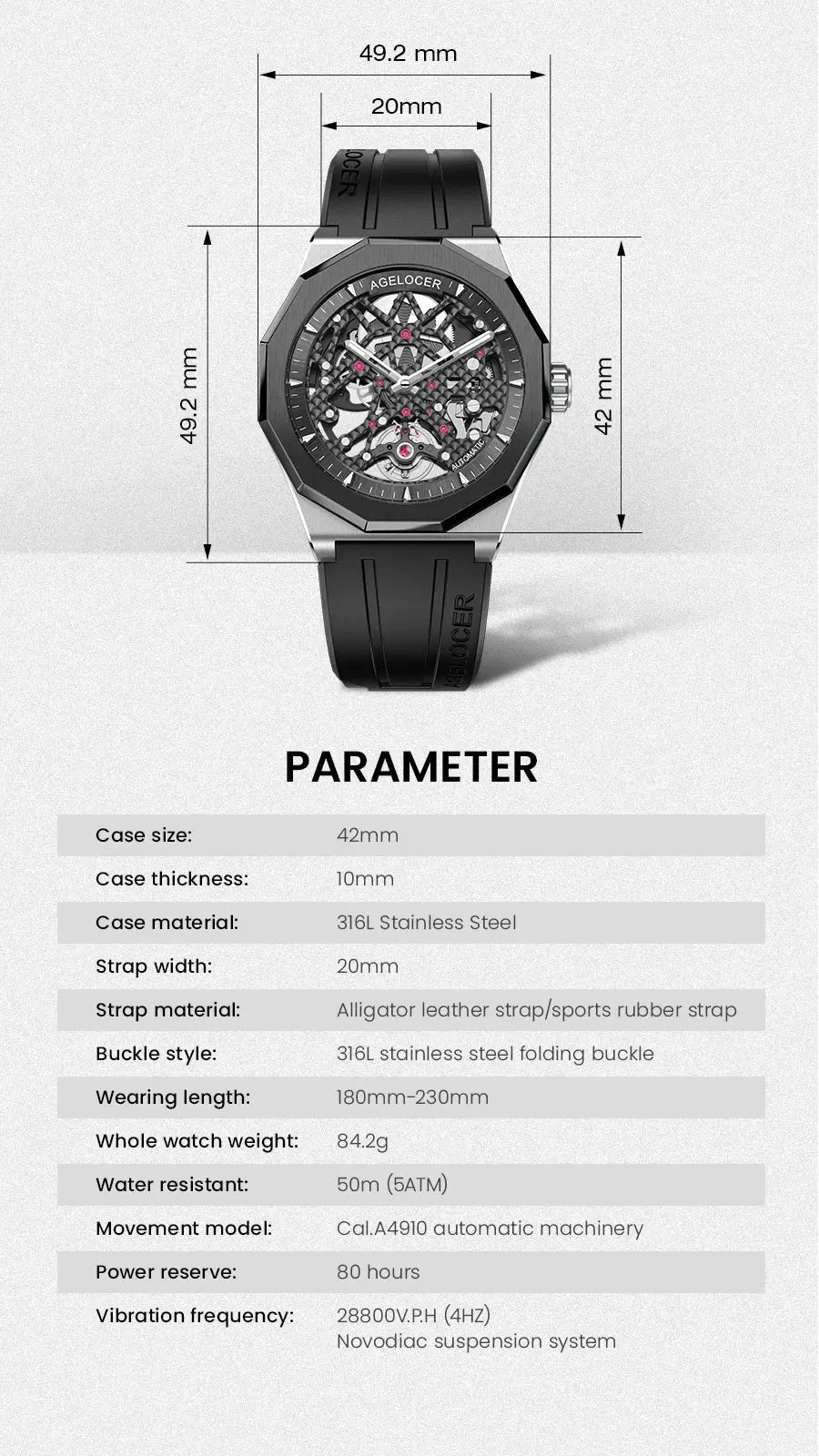 AGELOCER 6001A1-R Automatic Skeleton Watch – Sapphire, 5 Bar - Winter Seller Hub
