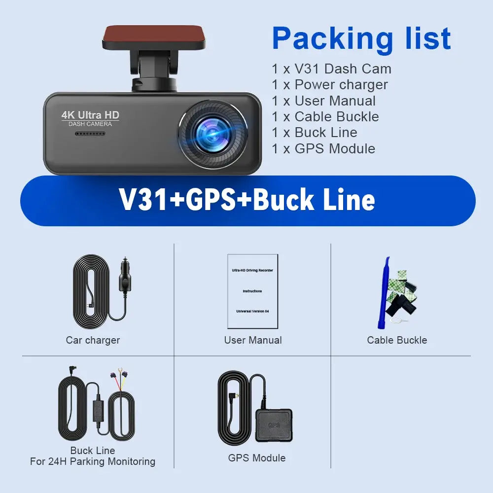 Soam 4K Ultra HD Dash Cam Car DVR Recorder Front and Rear Cam 170° wide Angle WIFI GPS Car Camera WDR Night Vision APP control - Winter Seller Hub