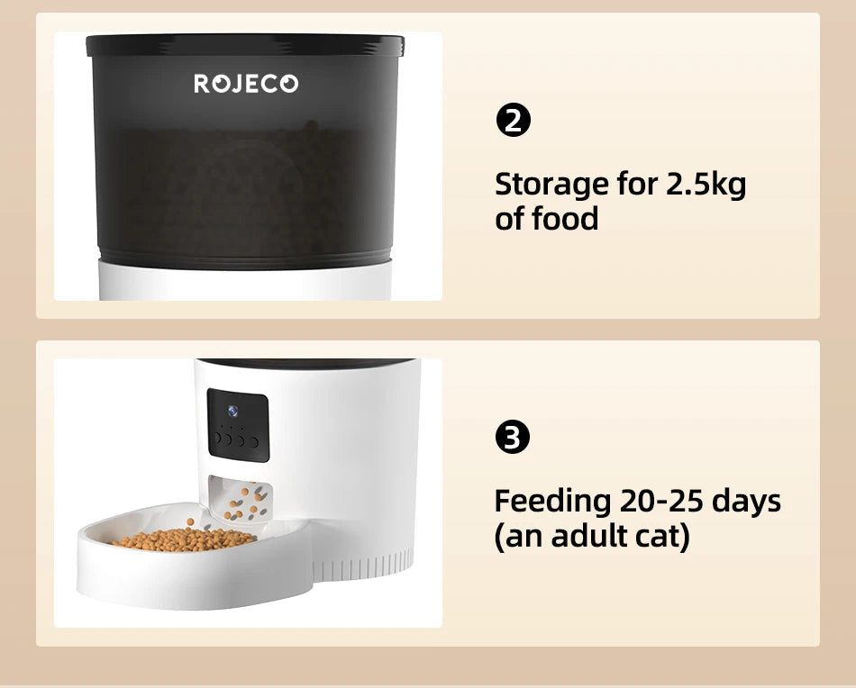 ROJECO Smart Cat Feeder – Rechargeable, 100–300g, EU Plug - Winter Seller Hub