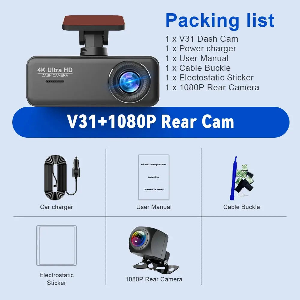 Soam 4K Ultra HD Dash Cam Car DVR Recorder Front and Rear Cam 170° wide Angle WIFI GPS Car Camera WDR Night Vision APP control - Winter Seller Hub