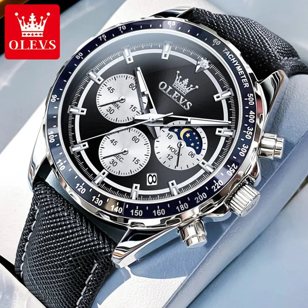 OLEVS 2945 Quartz Watch – Stainless Steel, Moon Phase, 3 Bar - Winter Seller Hub