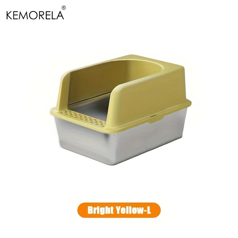 Stainless Steel Semi-Closed Cat Litter Box – Hygienic, Odor-Resistant (YS-9948) - Winter Seller Hub