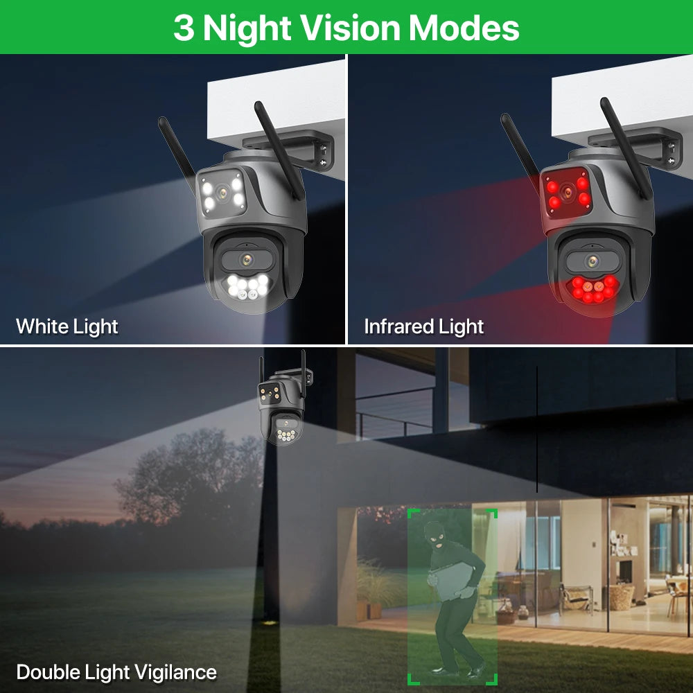 6K 9MP HD IP Camera Outdoor Three-Lens External WiFi Camera 4K/2K Dual Screen Security PTZ Cam Auto Tracking Surveillance iCSee - Winter Seller Hub