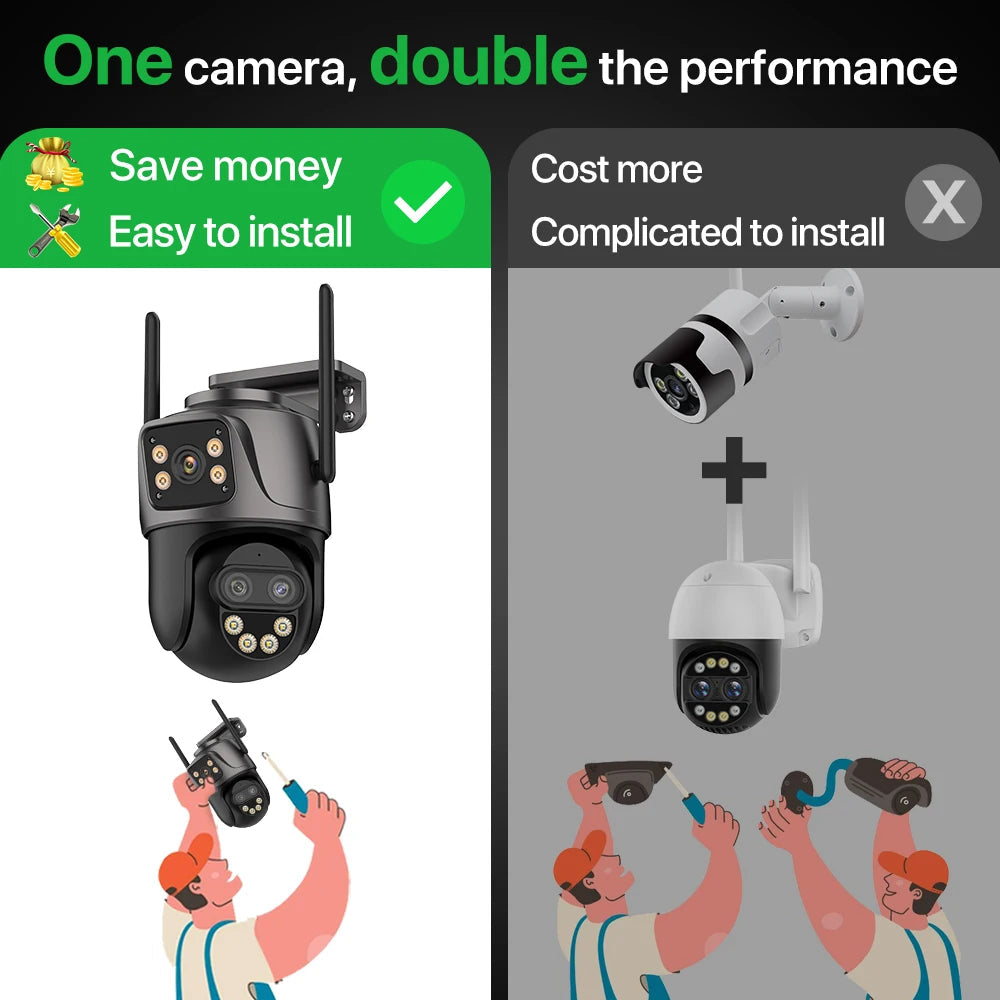 6K 9MP HD IP Camera Outdoor Three-Lens External WiFi Camera 4K/2K Dual Screen Security PTZ Cam Auto Tracking Surveillance iCSee - Winter Seller Hub