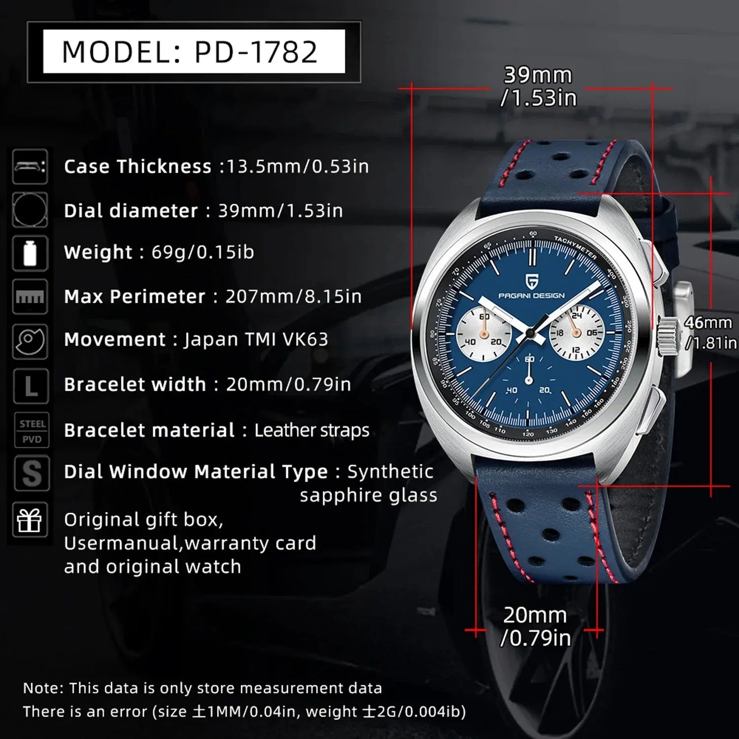 PAGANI DESIGN PD-1782 Quartz Chronograph – Sapphire, 10 Bar, Leather - Winter Seller Hub