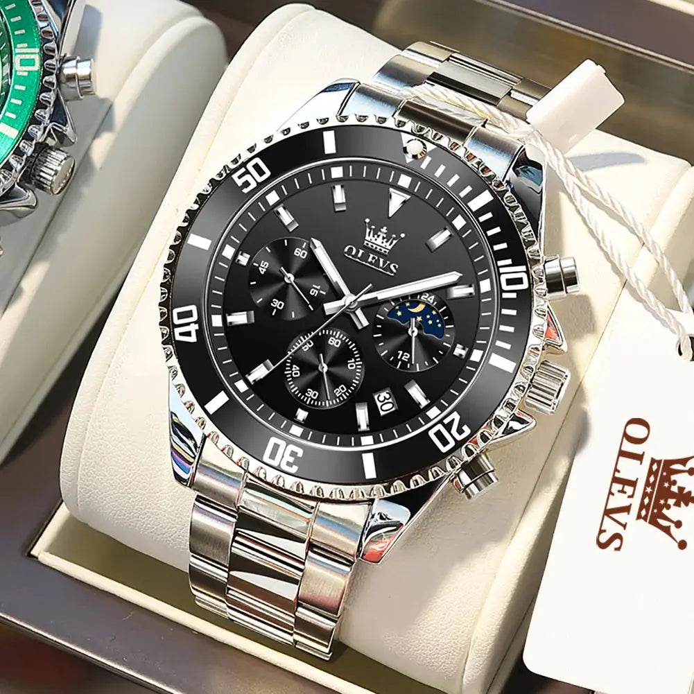 OLEVS 2870 Quartz Watch – Stainless Steel, Moon Phase, Chronograph - Winter Seller Hub