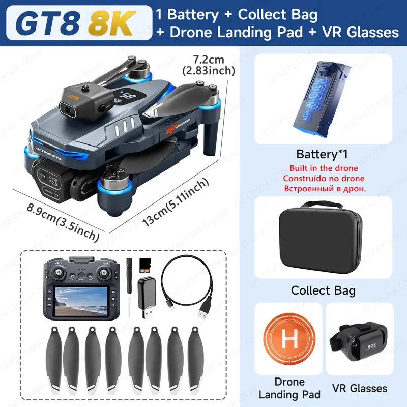 New GT8 Drone 8K Professional HD Dual Cameras Screen Remote 5G WIFI Brushless Motor Obstacle Avoidance Foldable Quadcopter Toys - Winter Seller Hub