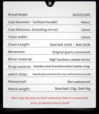 OLEVS 2945 Quartz Watch – Stainless Steel, Moon Phase, 3 Bar - Winter Seller Hub