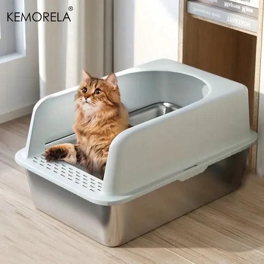 Stainless Steel Semi-Closed Cat Litter Box – Hygienic, Odor-Resistant (YS-9948) - Winter Seller Hub