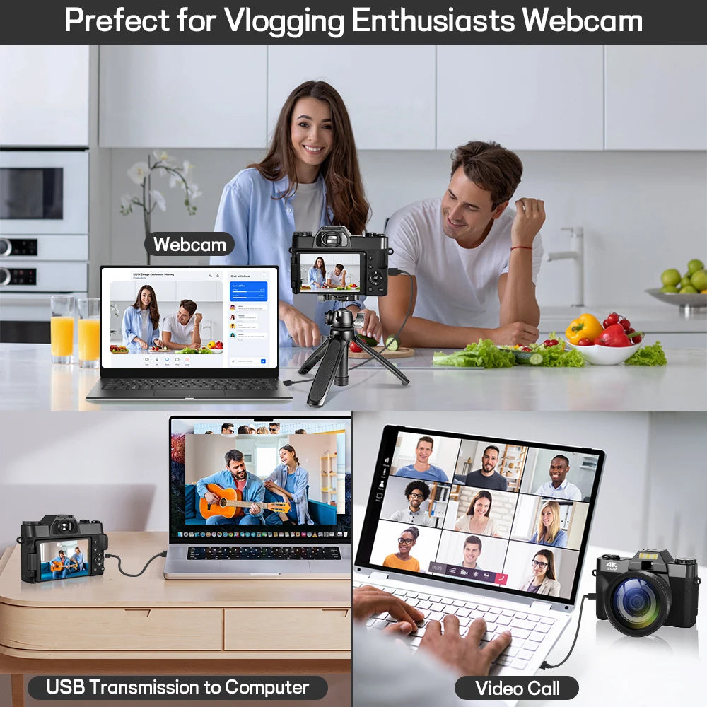 Compact Digital Photography Camera 4K WIFI Webcam Retro Vlog Recorder YouTube 64MP Camcorder 3 Inch Flip Screen Wide Angle Lens - Winter Seller Hub