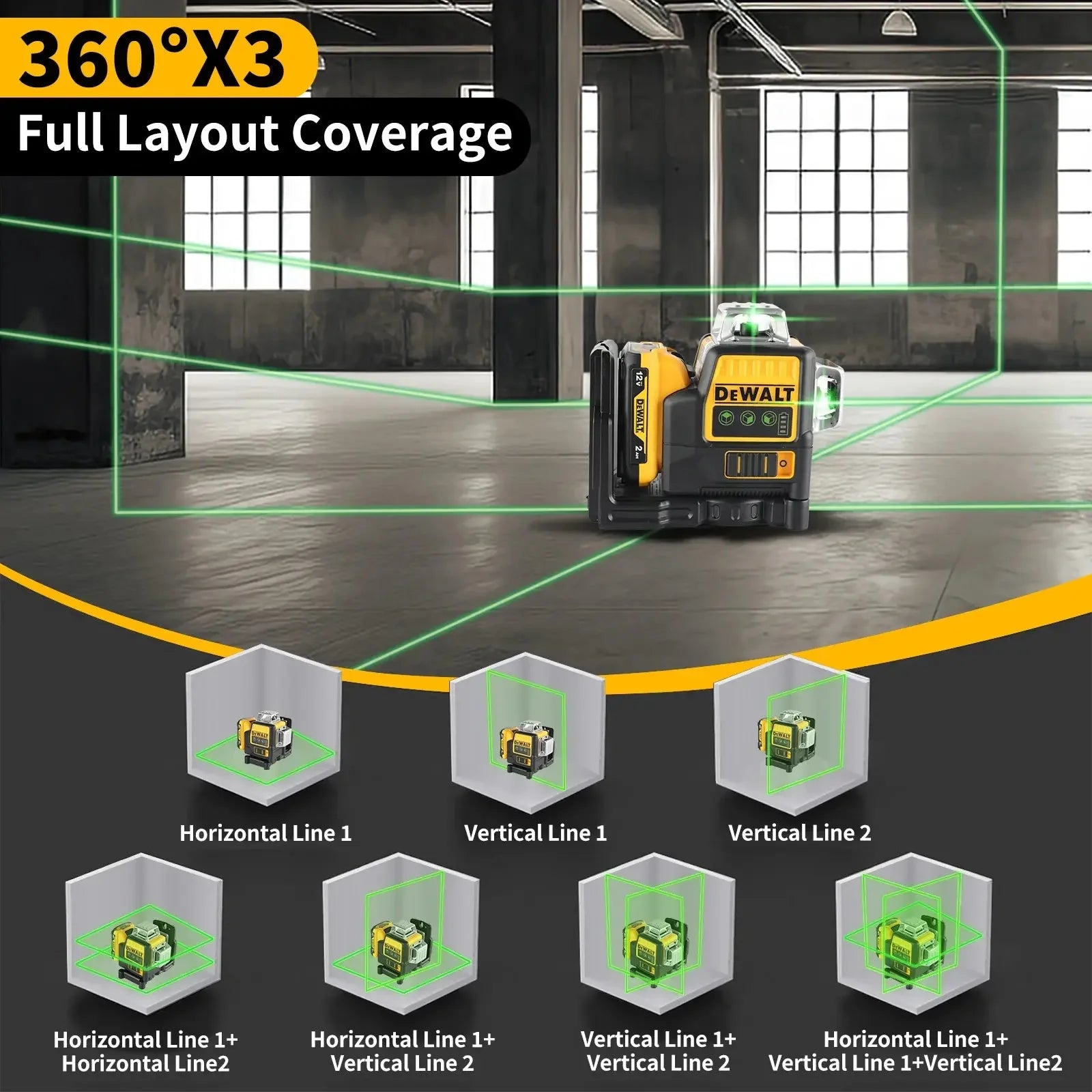 DEWALT DW089LG 12V MAX — 3×360° Self-Leveling Green Line Laser (IP65) - Winter Seller Hub