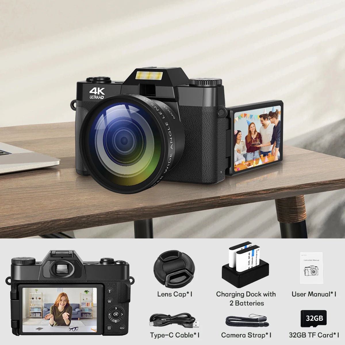 Compact Digital Photography Camera 4K WIFI Webcam Retro Vlog Recorder YouTube 64MP Camcorder 3 Inch Flip Screen Wide Angle Lens - Winter Seller Hub