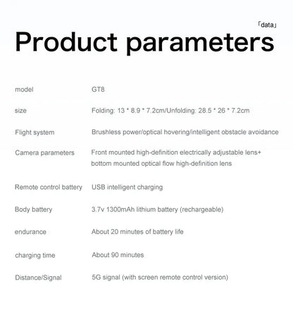 New GT8 Drone 8K Professional HD Dual Cameras Screen Remote 5G WIFI Brushless Motor Obstacle Avoidance Foldable Quadcopter Toys - Winter Seller Hub